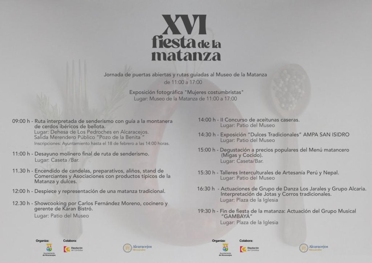 Alcaracejos celebra la Fiesta de la Matanza el 19 de febrero; inscripciones hasta el 11