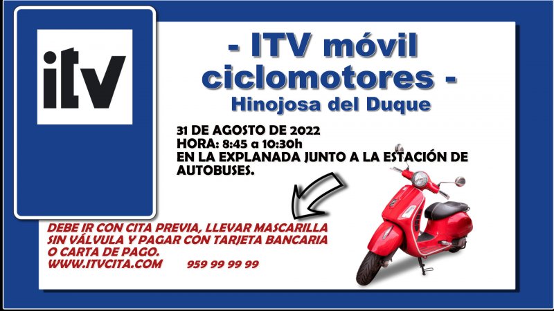 ITV para ciclomotores en Hinojosa del Duque Agosto 2022