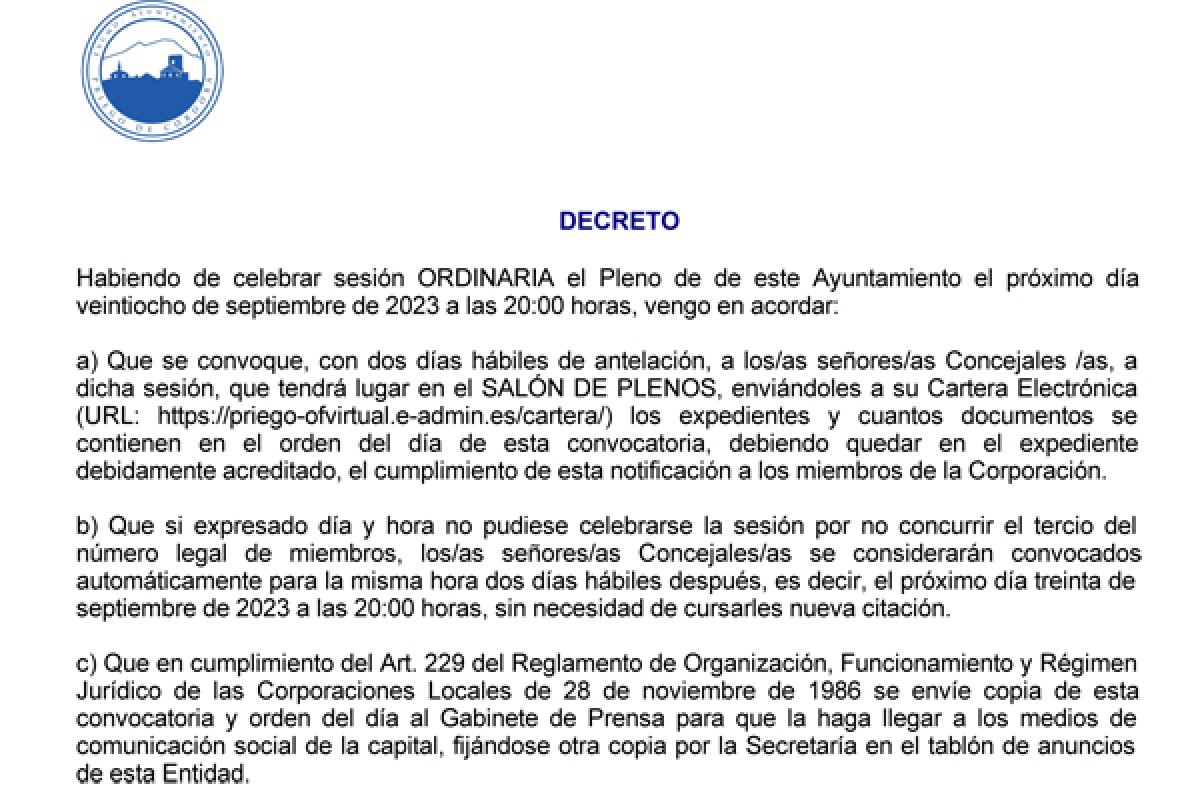Próximo Pleno convocado para el 28 de septiembre de 2023, Síguelo en Directo