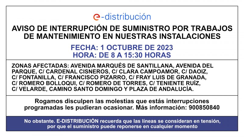 Cortes de energía programados en varias áreas de la ciudad, precaución al usar electrodomésticos