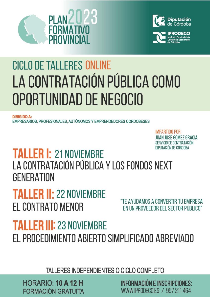 La Diputación de Córdoba impulsa la contratación pública como opción de negocio con ciclo de talleres en línea.