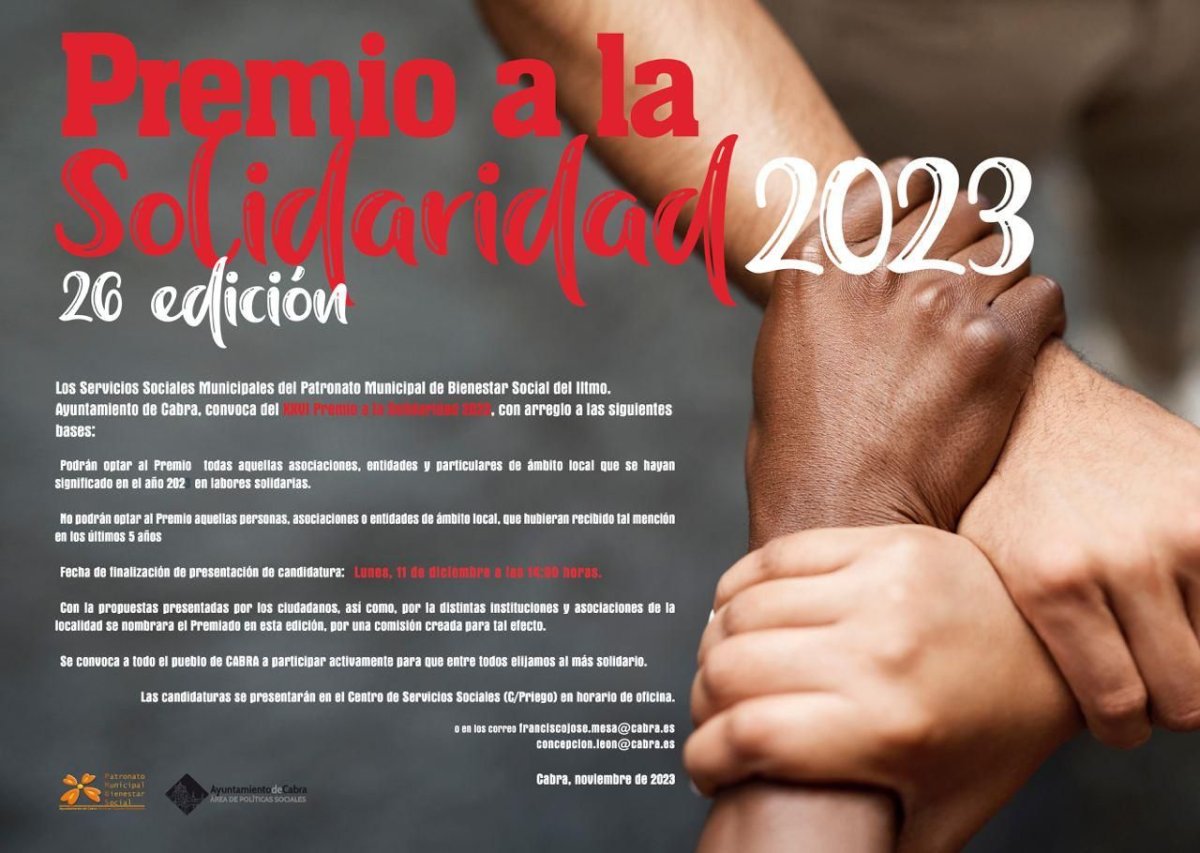 Convocado Premio a la Solidaridad en Cabra para reconocer labor social.