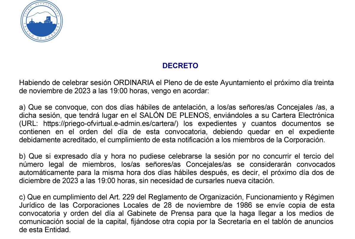 Próximo Pleno convocado para el 30 de noviembre de 2023, Síguelo en Directo