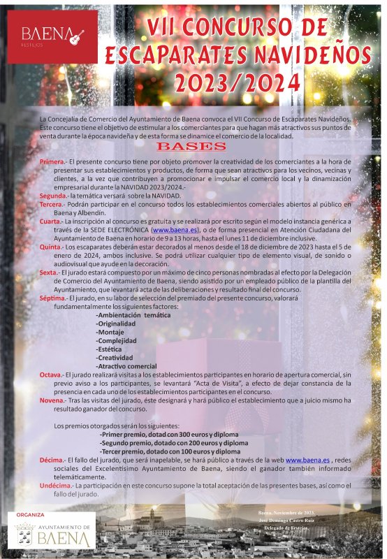 Convocatoria abierta para el VII Concurso de Escaparates Navideños en Baena.