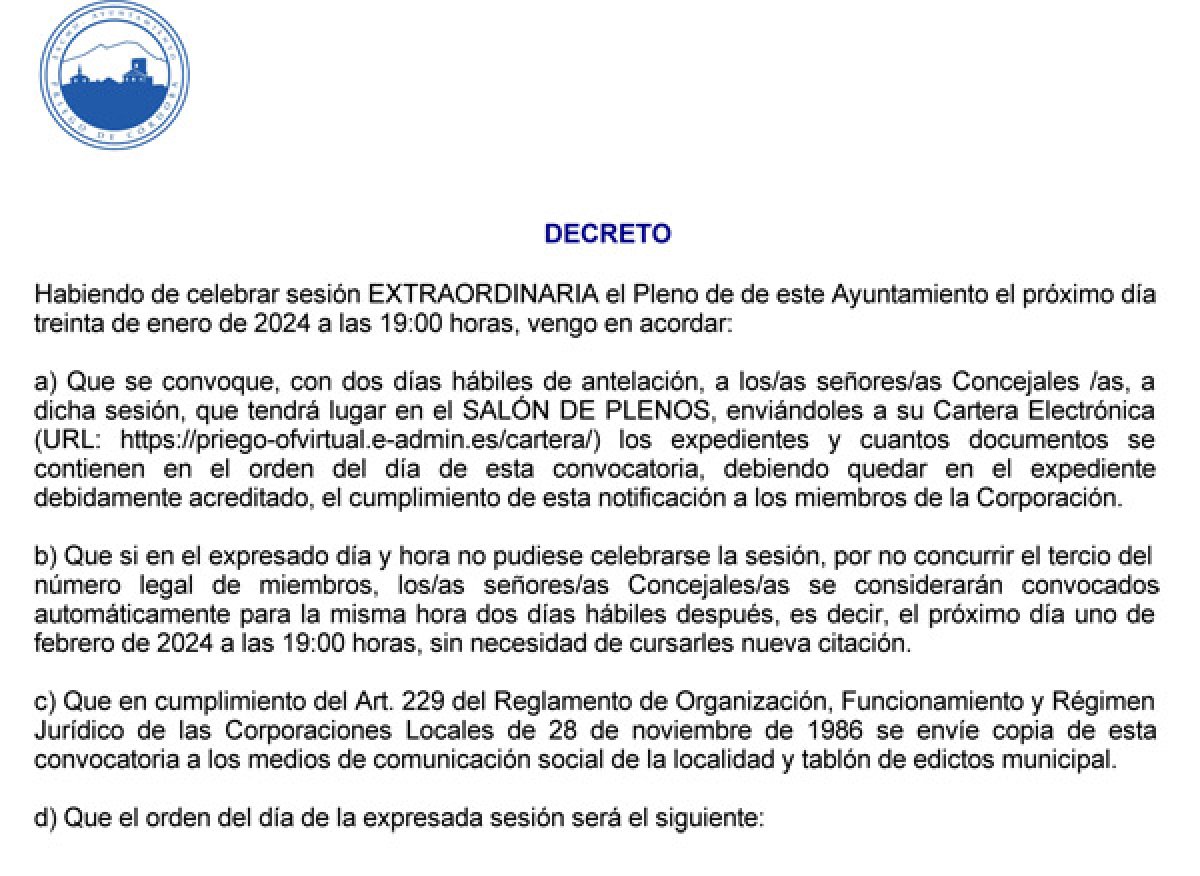 Próximo Pleno convocado para el 30 de enero de 2024, Síguelo en Directo