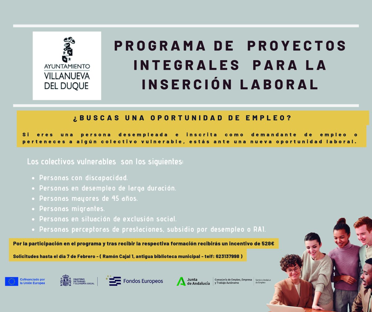 "Ayuntamiento de Villanueva del Duque lanza programa de inserción laboral con incentivo de 528 €"