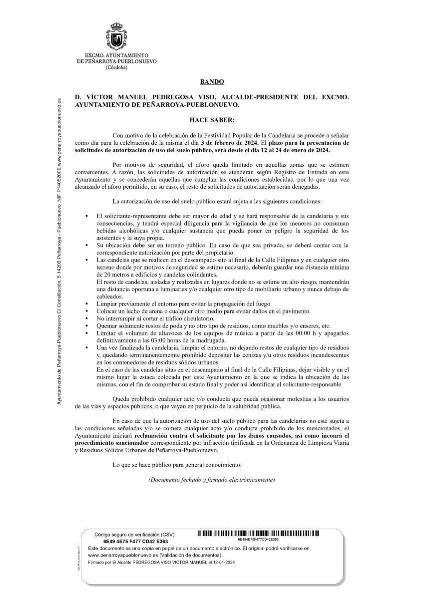 Abierto el plazo para presentar solicitudes para la festividad de la Candelaria