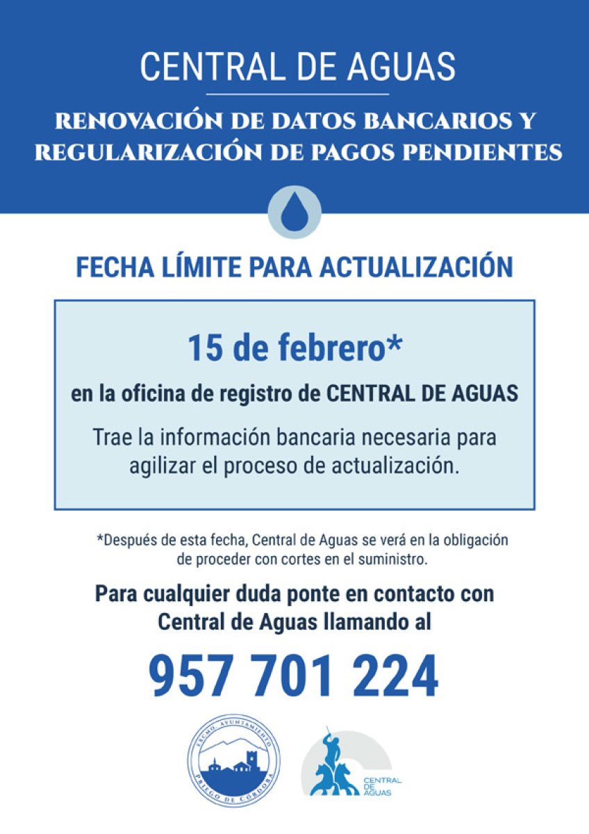 ¡Importante actualización de datos bancarios para el servicio de agua en nuestra comunidad!