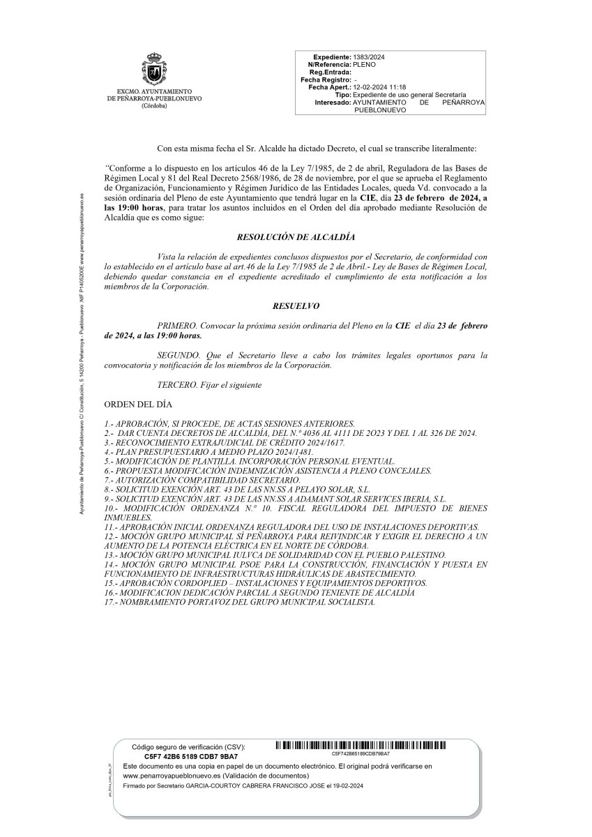 Pleno Ordinario Febrero