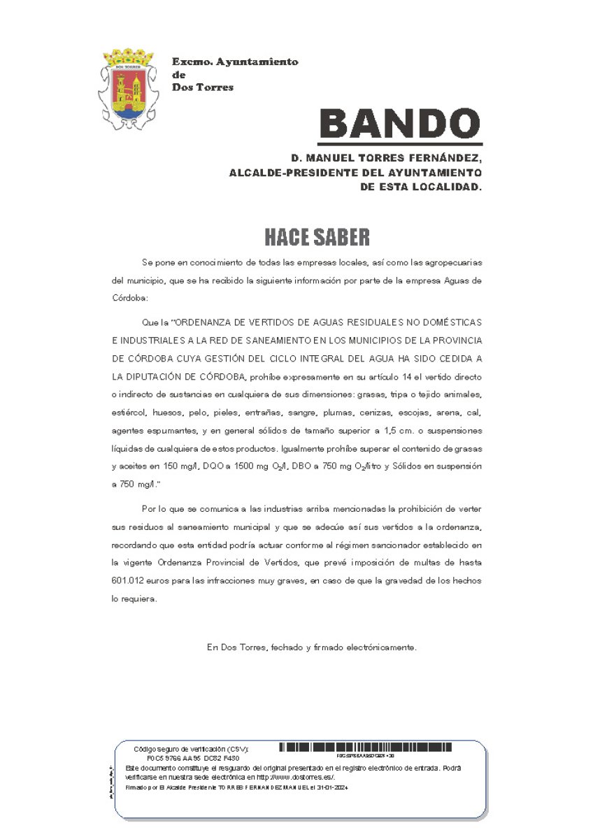 VERTIDOS DE AGUAS RESIDUALES NO DOMÉSTICAS E INDUSTRIALES A LA RED DE SANEAMIENTOVERTIDOS DE AGUAS RESIDUALES NO DOMÉSTICAS