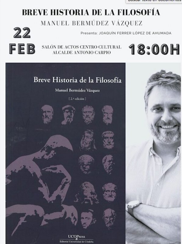 El profesor Manuel Bermúdez Vázquez presenta su libro "Breve historia de la Filosofía" en Montilla.