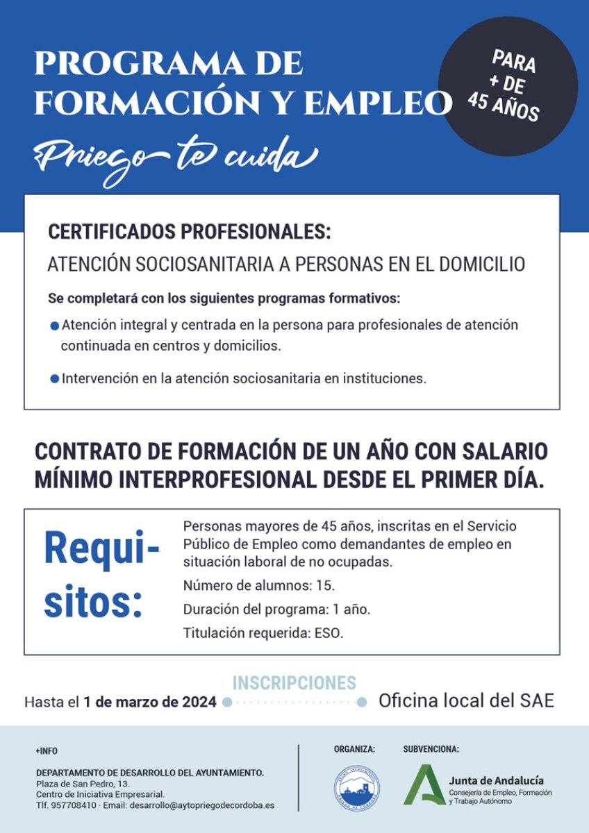 Programa de Formación y Empleo, Priego te Cuida