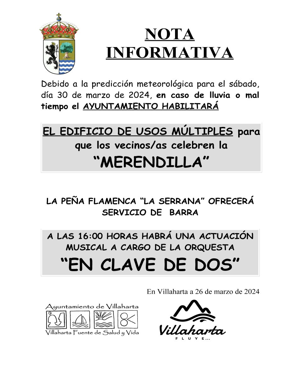 NOTA INFORMATIVA. MERENDILLA