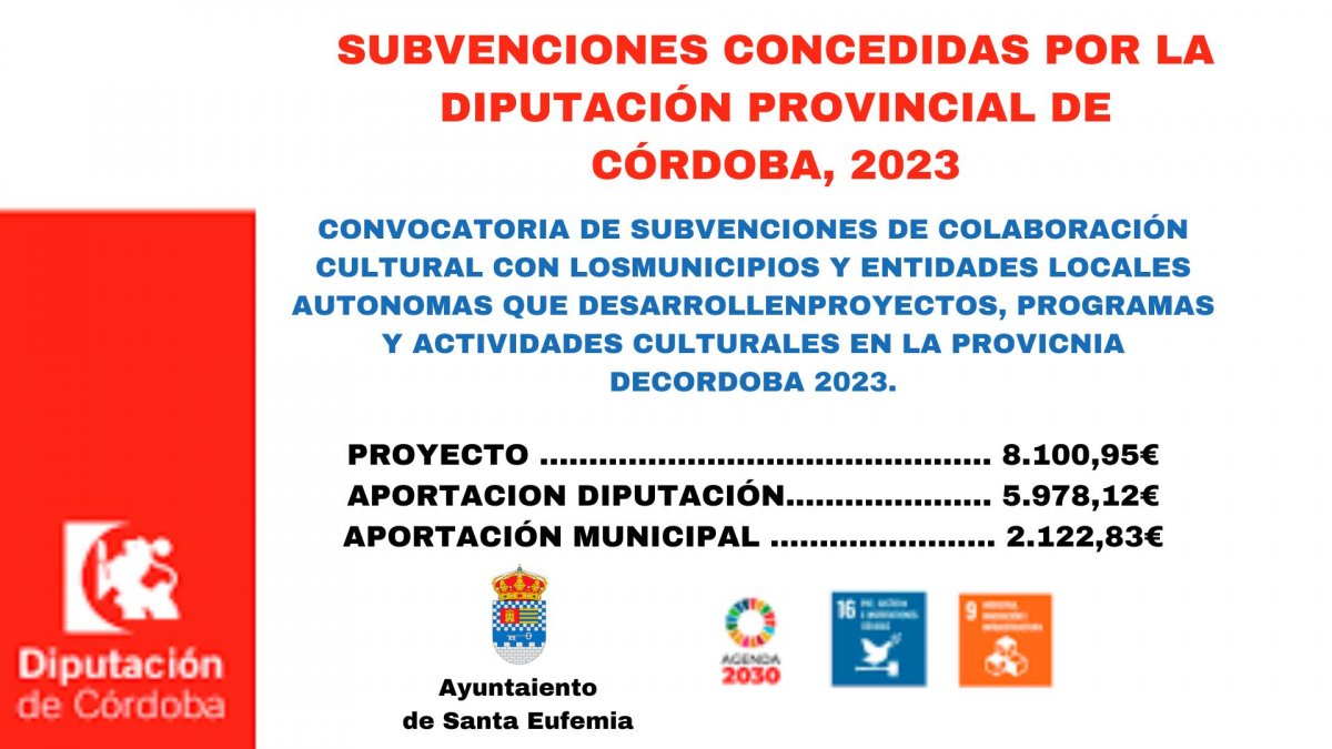 CONVOCATORIA DE SUBVENCIONES DE COLABORACIÓN CULTURAL CON LOSMUNICIPIOS Y ENTIDADES LOCALES AUTONOMAS QUE DESARROLLEN PROYECTOS, PROGRAMAS Y ACTIVIDADES CULTURALES EN LA PROVICNIA DE CORDOBA 2023.