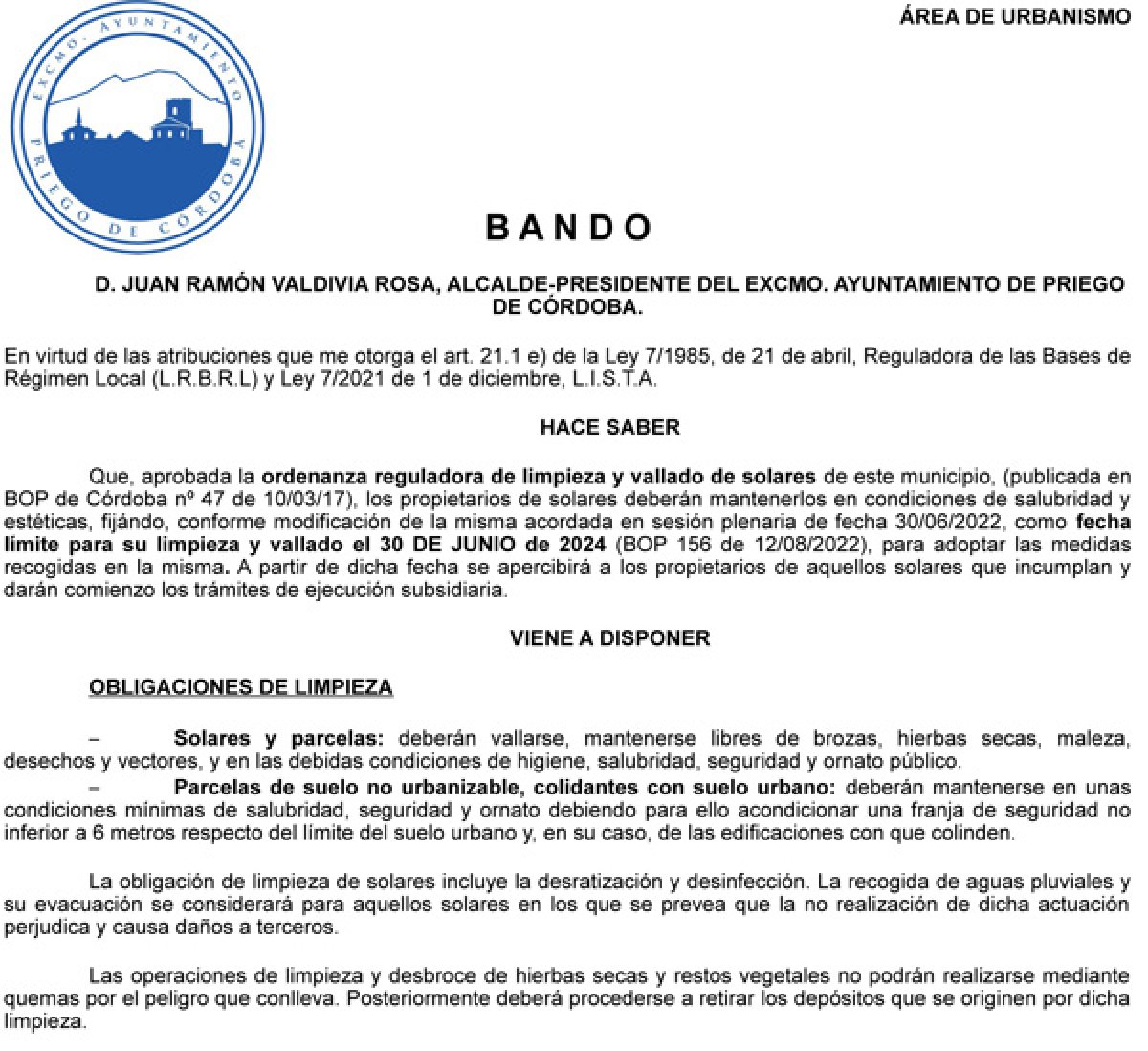 Bando de Acondicionamiento Solares, Recordatorio 2024