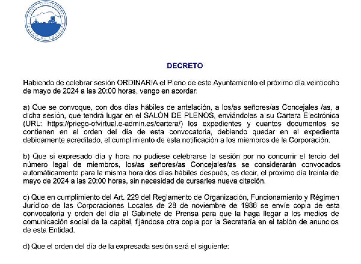 Próximo Pleno convocado para el 28 de mayo de 2024, Síguelo en Directo