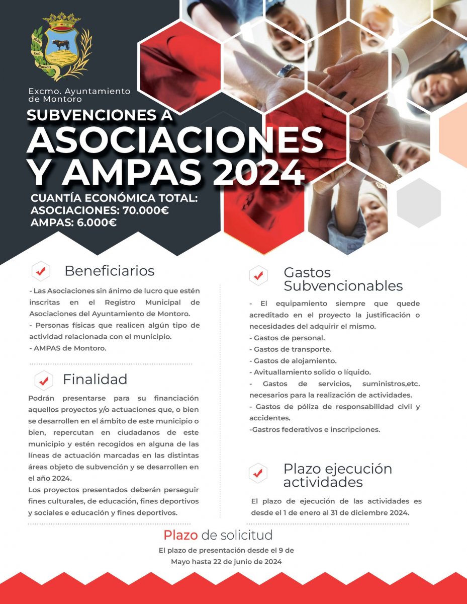 Convocatoria Subvenciones a ASOCIACIONES y aMPAS de Montoro 2024