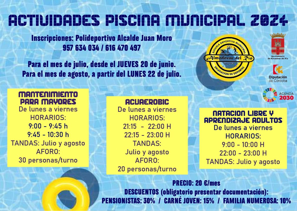 Actividades deportivas en la piscina municipal