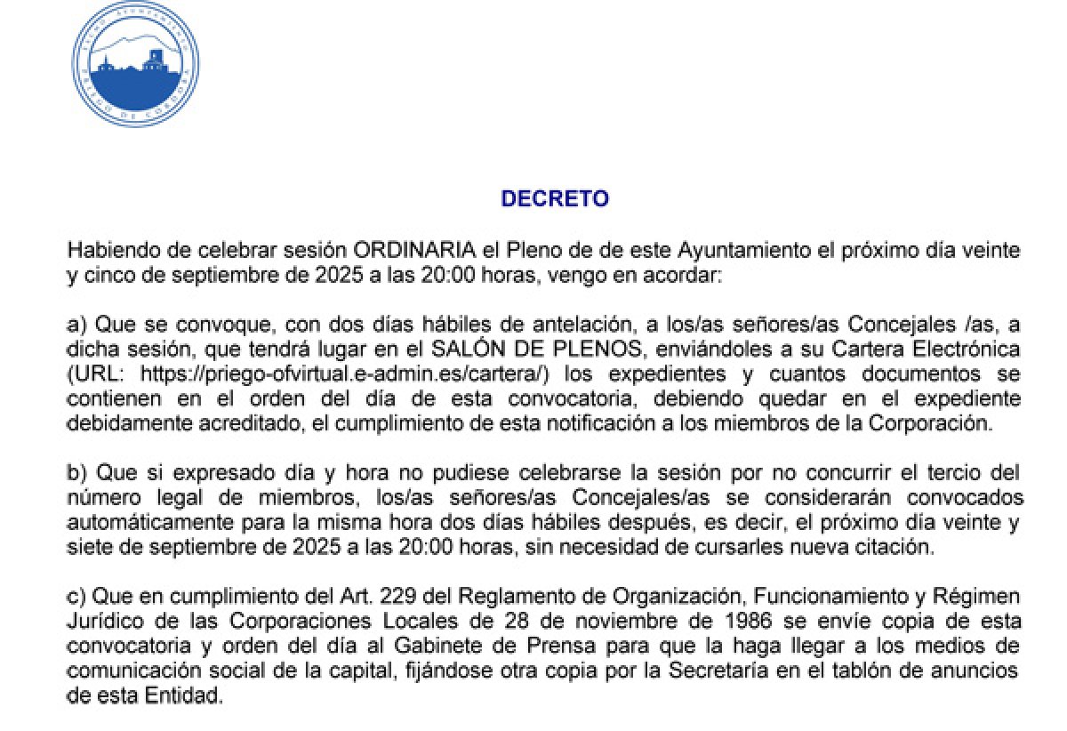 Próximo Pleno convocado para el 25 de septiembre de 2025, Síguelo en Directo