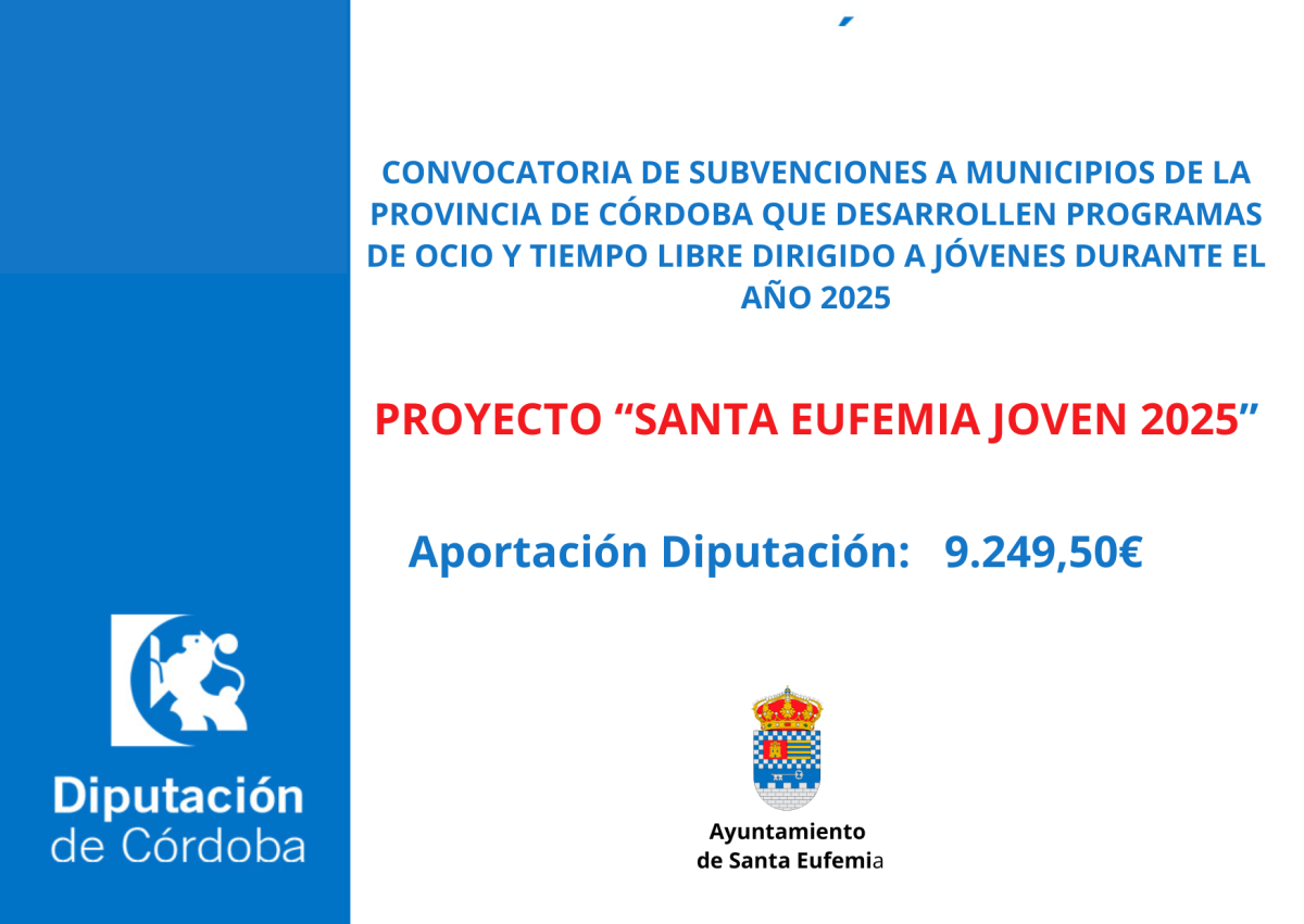 CONVOCATORIA DE SUBVENCIONES A MUNICIPIOS DE LA PROVINCIA DE CÓRDOBA QUE DESARROLLEN PROGRAMAS DE OCIO Y TIEMPO LIBRE, DIRIGIDO A JÓVENES DURANTE EL AÑO 2025