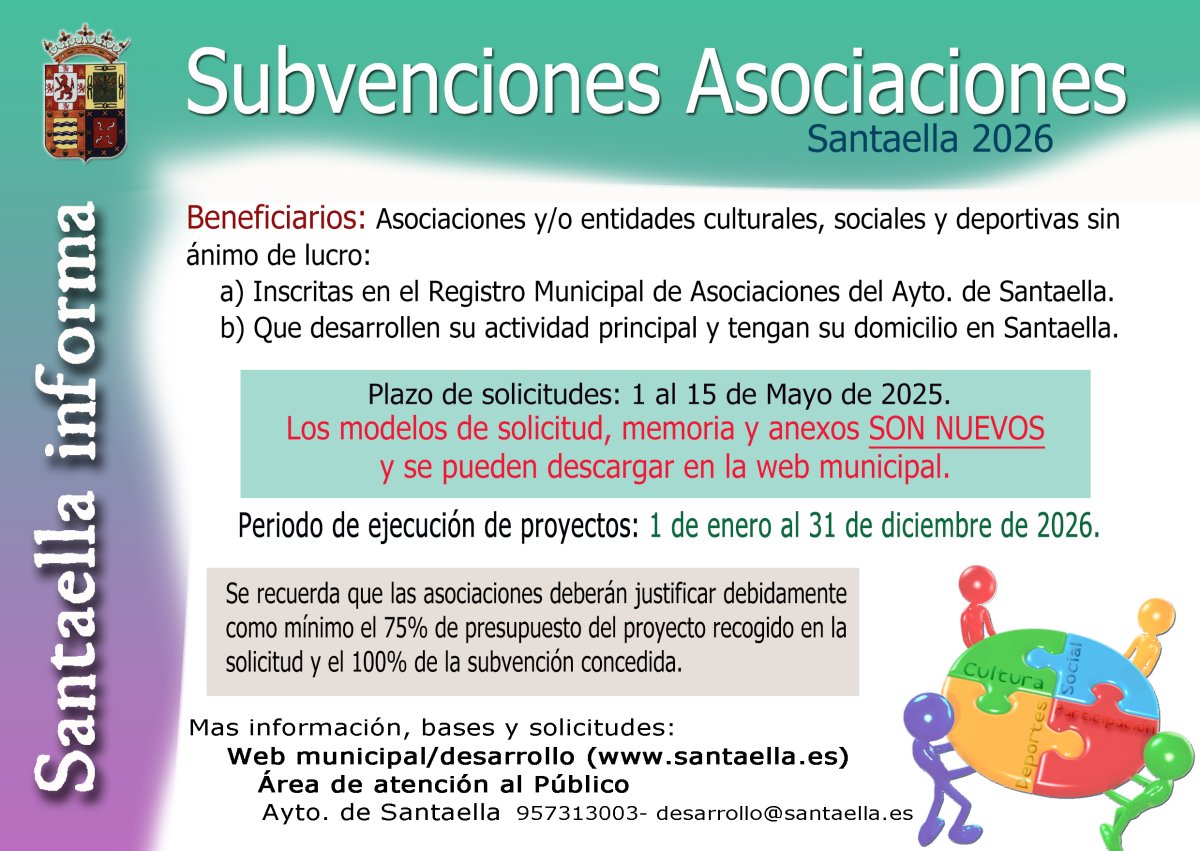 Ayudas de hasta 1.500€ para asociaciones de Santaella: plazo 1-15 de mayo de 2026