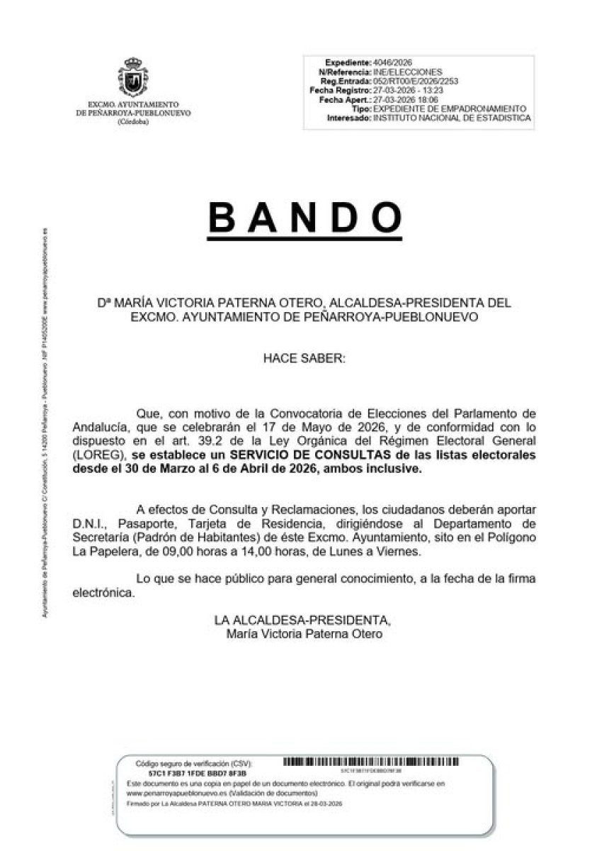 Plazo abierto 30 mar-6 abr para revisar inclusión en censo antes del 17 de mayo
