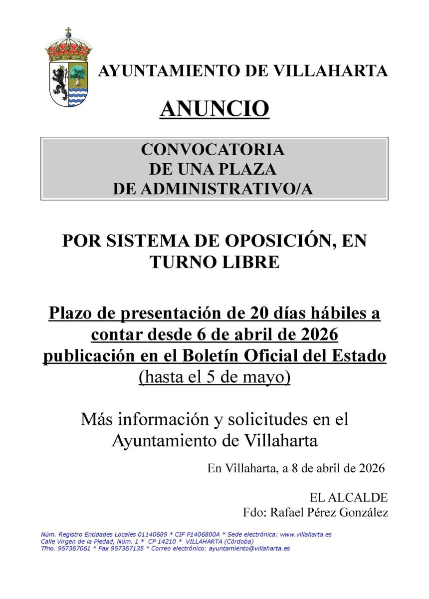 CONVOCATORIA PLAZA DE ADMINISTRATIVO