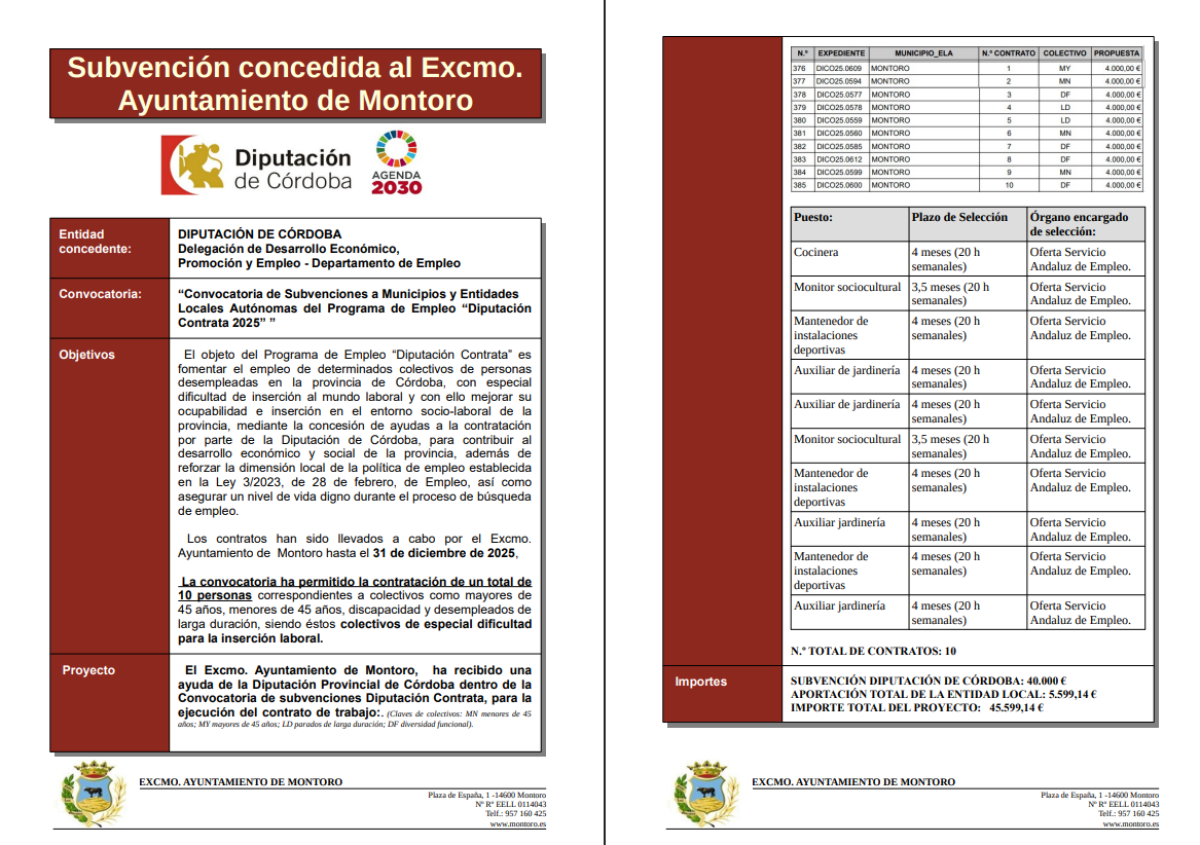 SUBVENCIÓN CONCEDIDA DIPUTACIÓN DE CÓRDOBA CONTRATA 2025
