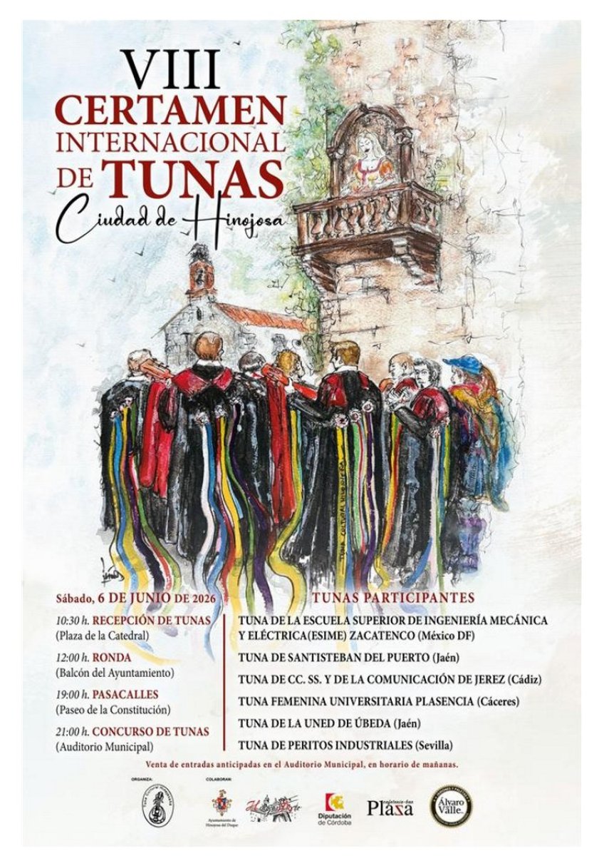 Hinojosa acoge el VIII Certamen Internacional de Tunas el 6 de junio; final en Aud. Municipal 21:00