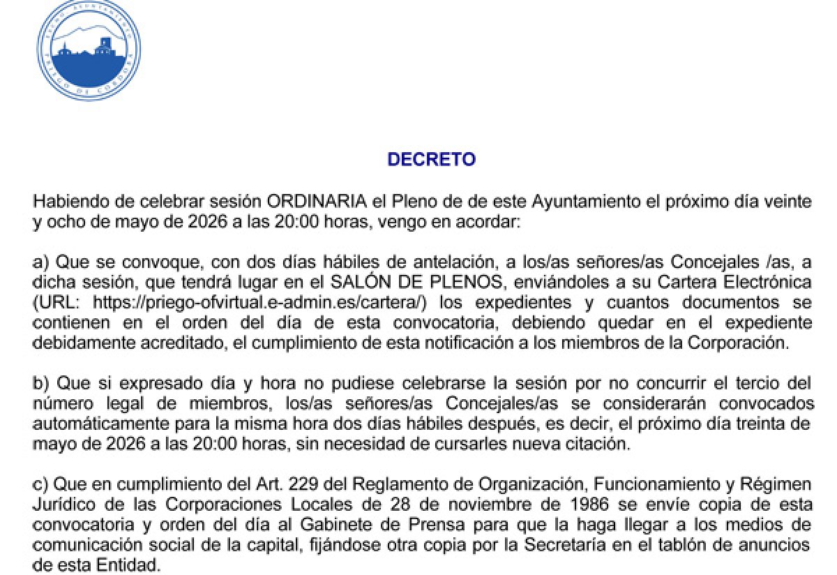 Próximo Pleno convocado para el 28 de mayo de 2026, Síguelo en Directo