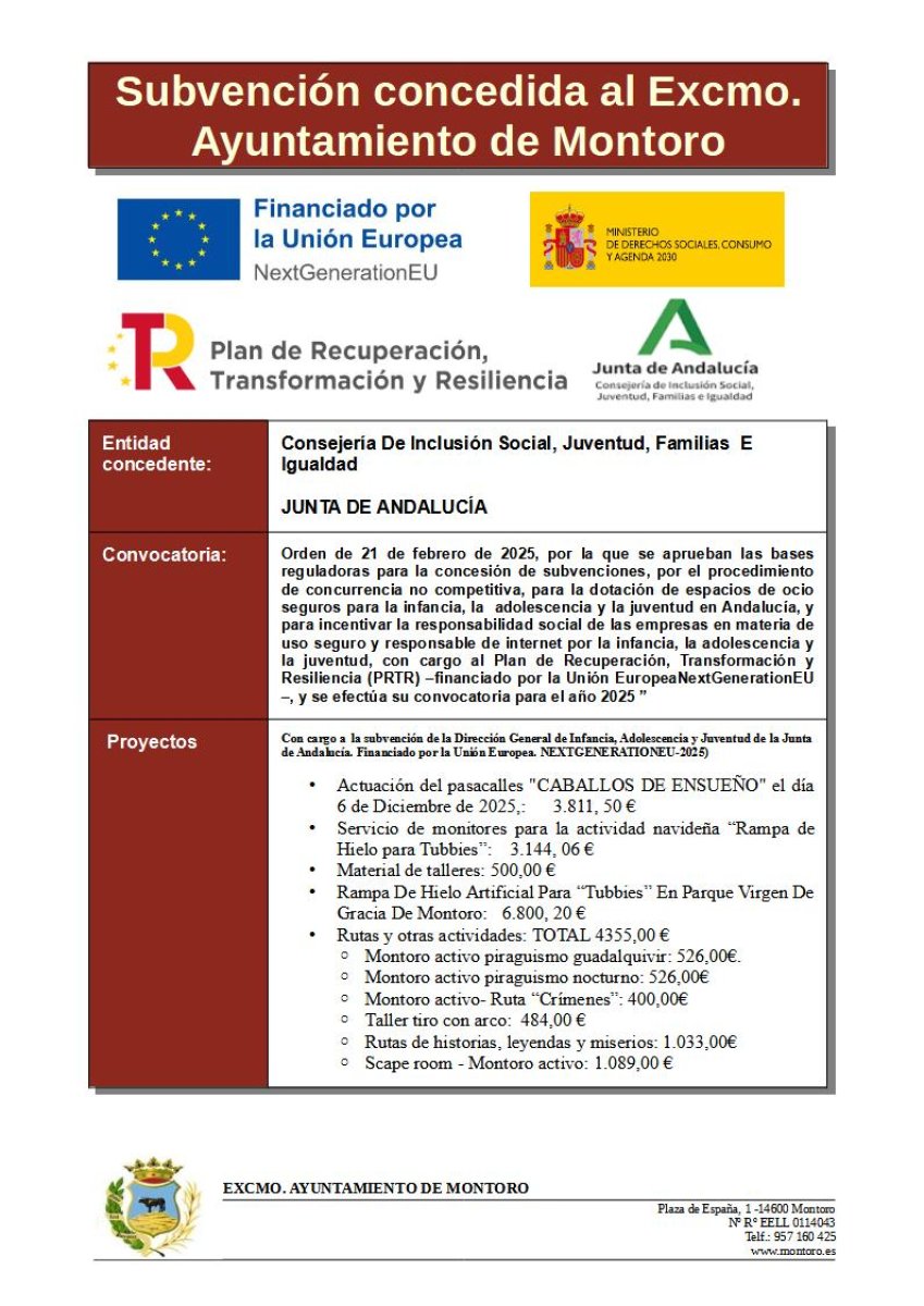 Publicidad subvención dotación de espacios seguros