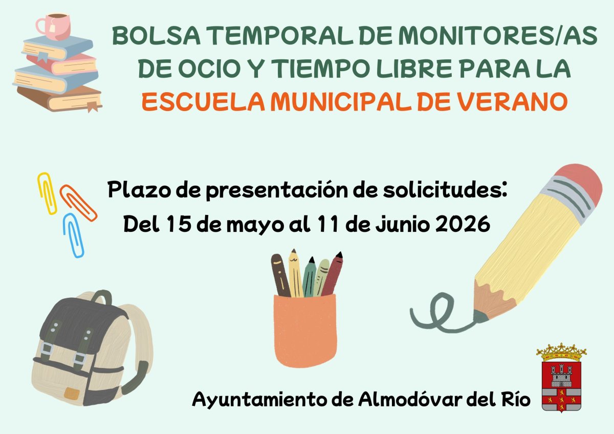 Bolsa de monitores para Escuela Municipal de Verano: solicitudes 15 mayo-11 junio 2026