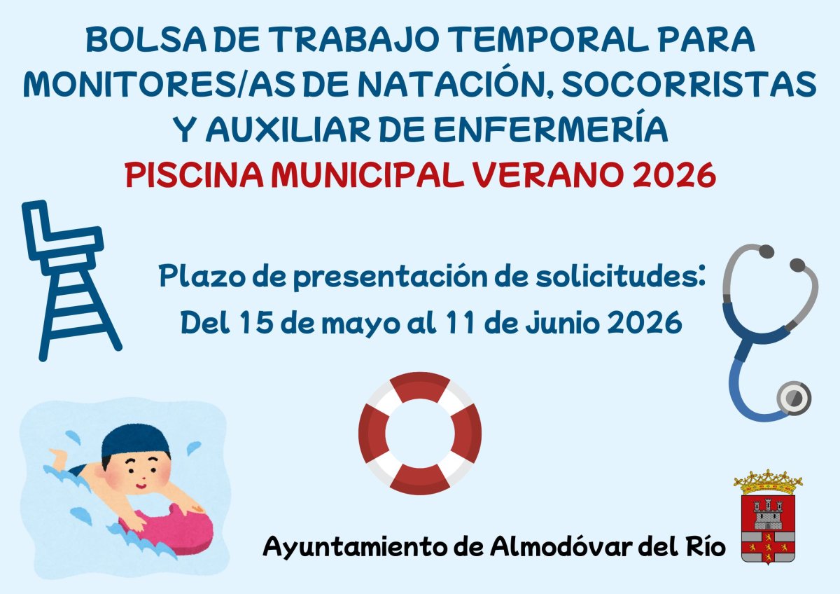 Bolsa temporal para monitores, socorristas y auxiliar de enfermería en la Piscina (2026)