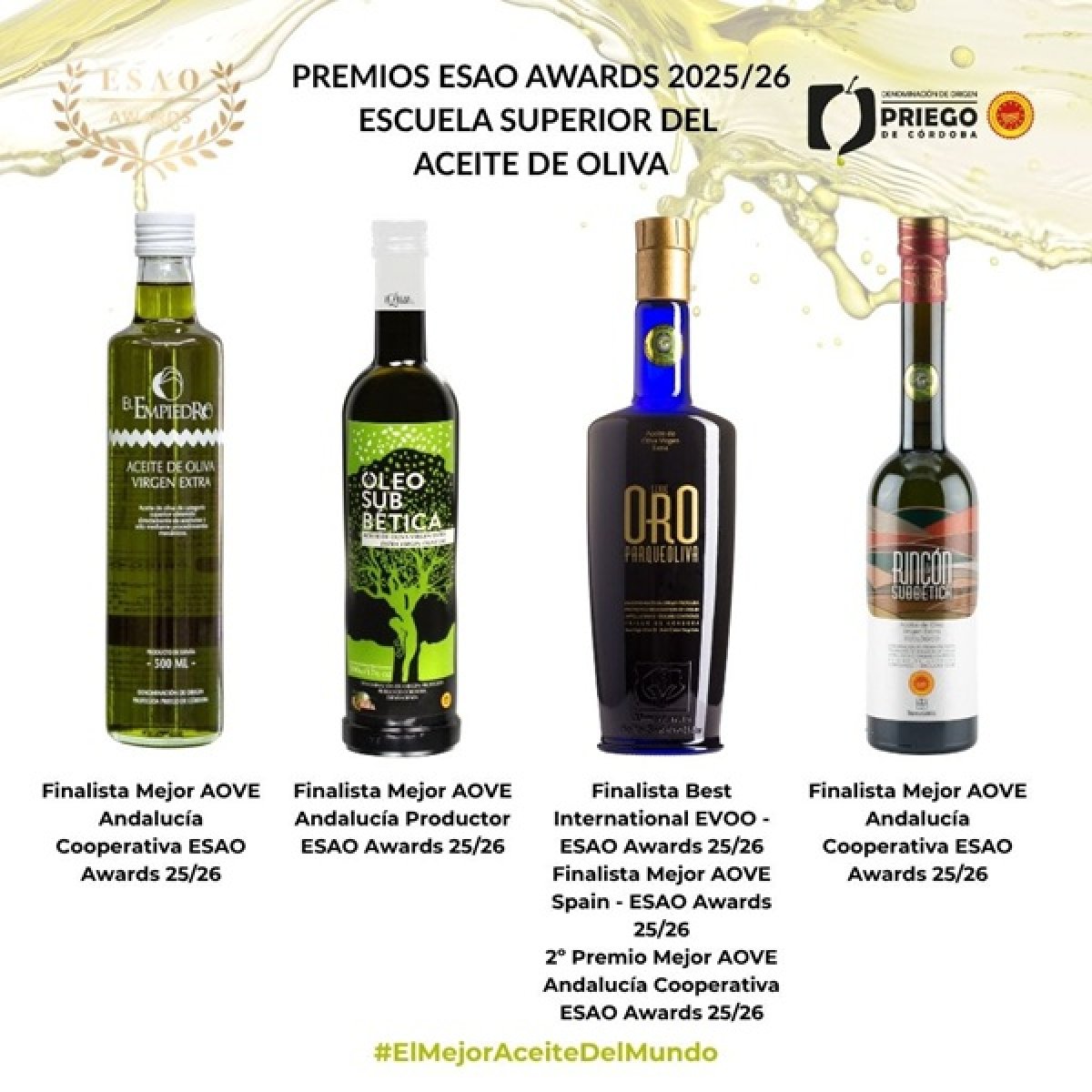 DOP Priego de Córdoba suma premios en ESAO: Parqueoliva Serie Oro, 2º AOVE Andalucía