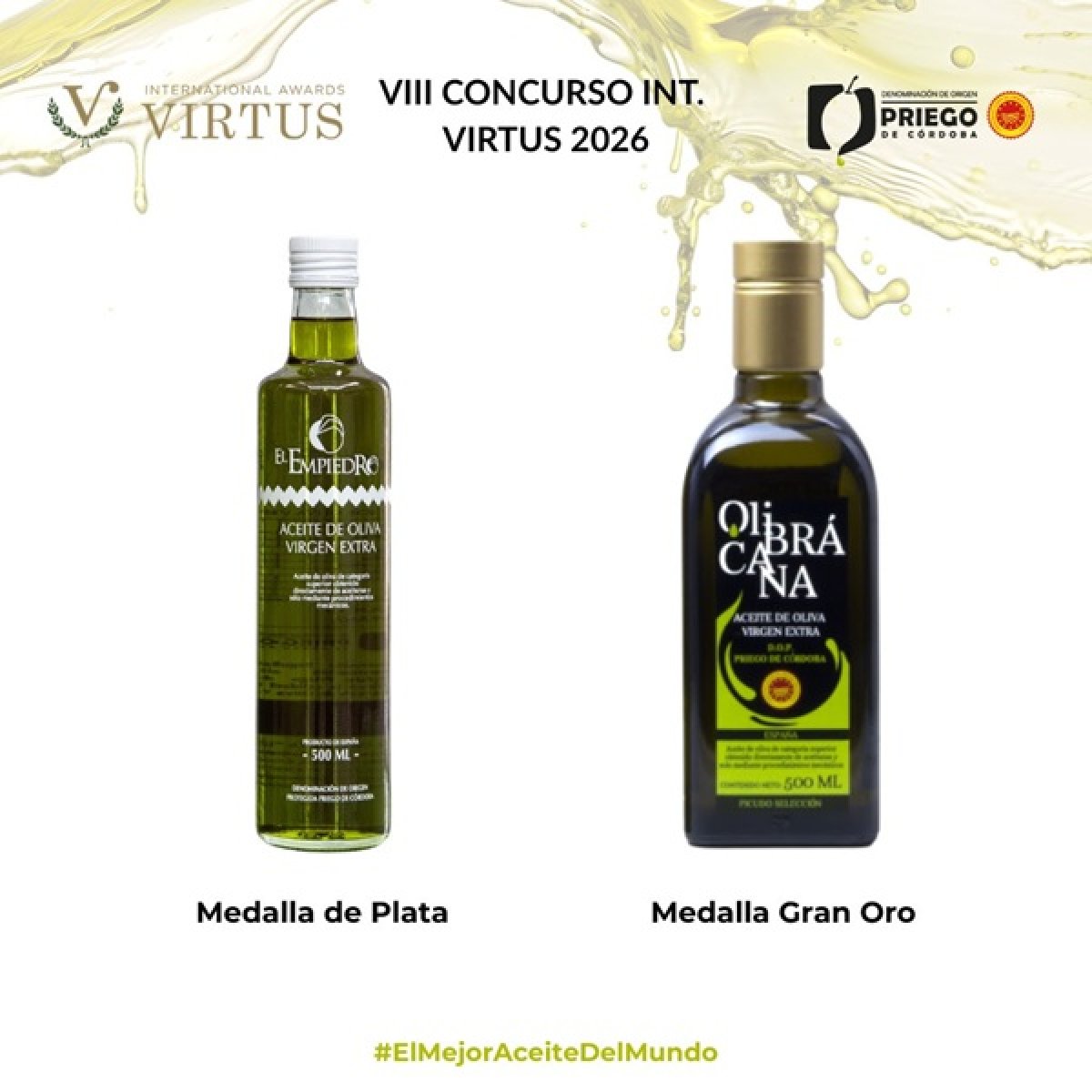 La DOP Priego de Córdoba brilla en Virtus 2026: El Empiedro Plata, Olibrácana Gran Oro
