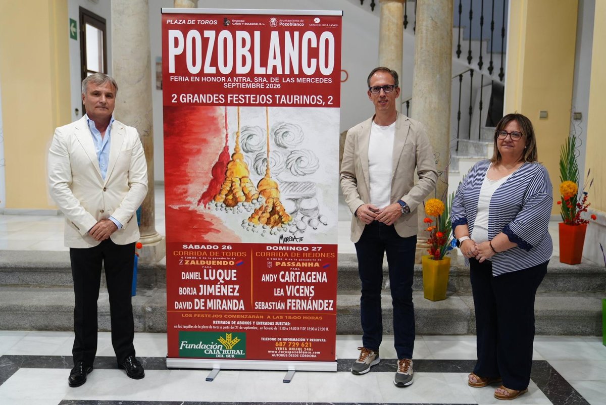 Pozoblanco confirma dos festejos (26-27 sept, 18:00) con Luque, Jiménez, De Miranda y rejones