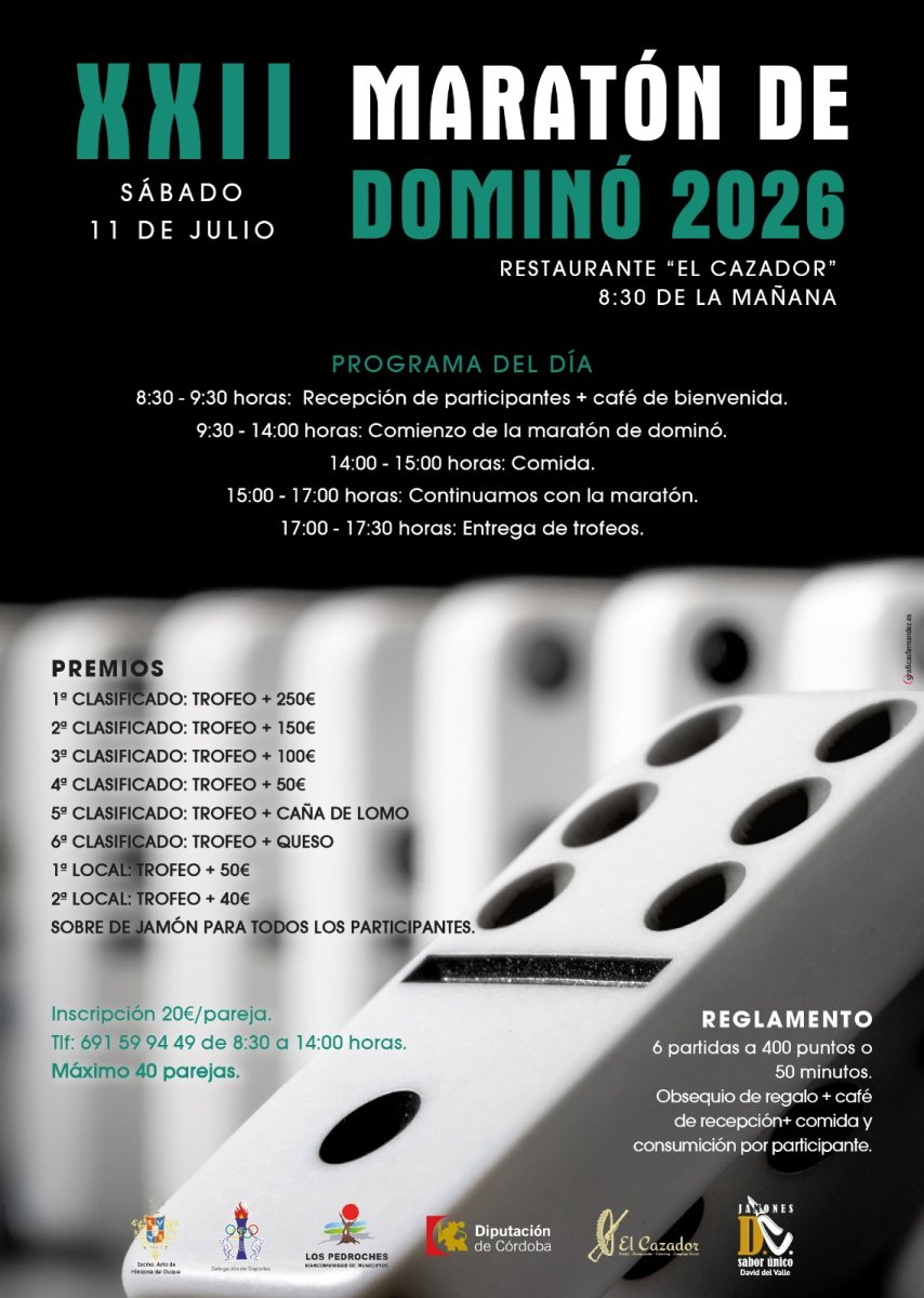 XXII Maratón de Dominó en Hinojosa del Duque: sábado 11 de julio en "El Cazador"