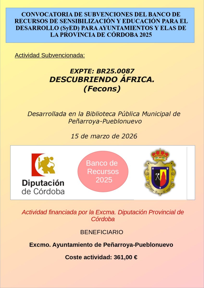 Diputación de Córdoba financia 'Descubriendo África' de Peñarroya‑Pueblonuevo con 361€