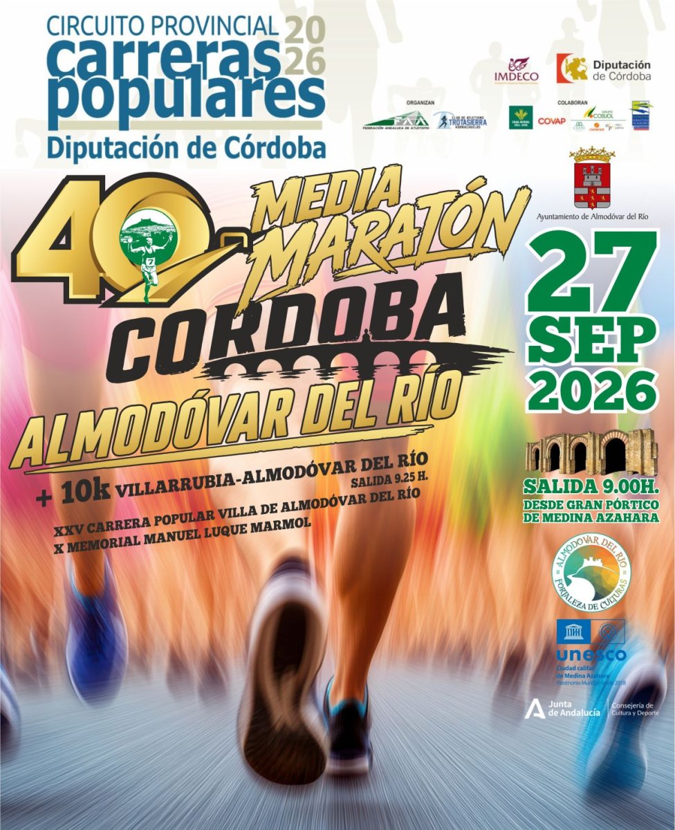 Media Maratón Almodóvar 27/9/26 en Medina Azahara: vuelven premios y el puesto 40 tendrá premio