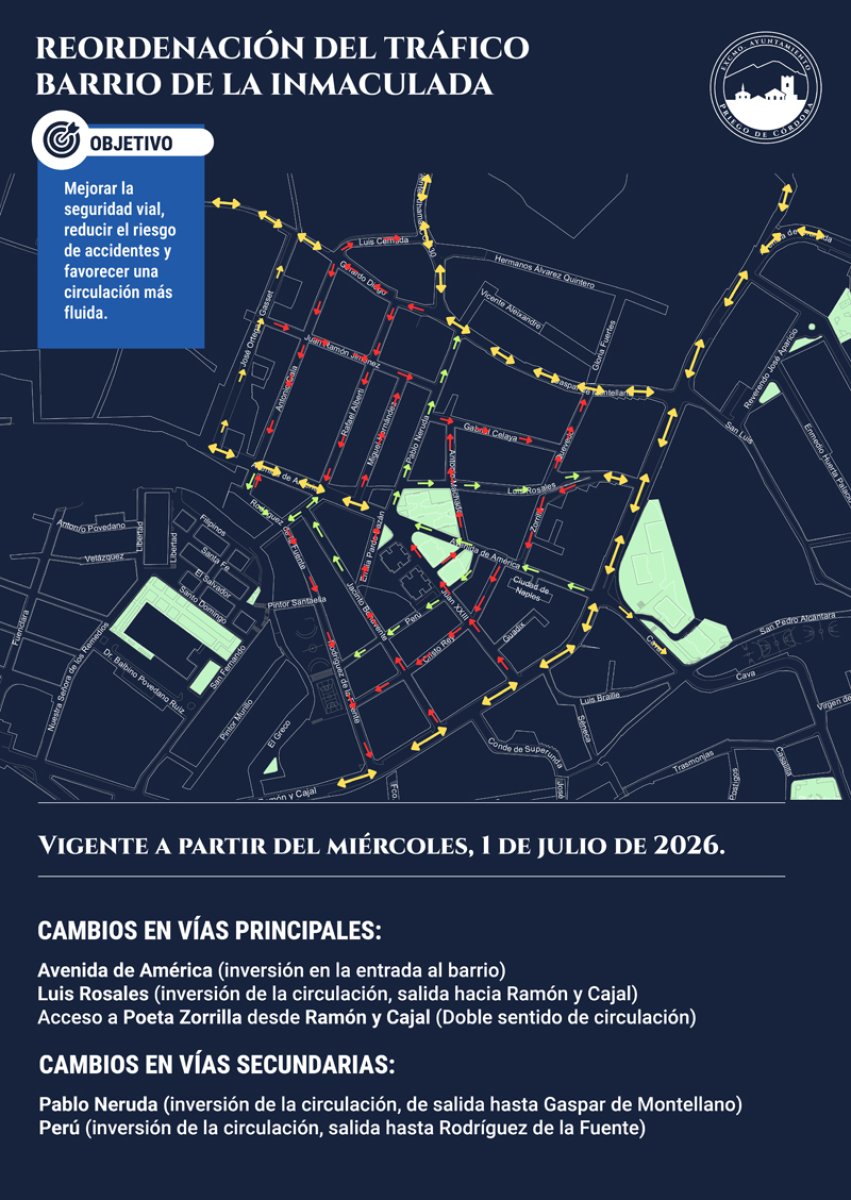 Priego: desde el 1 de julio cambian sentidos en La Inmaculada para ordenar el tráfico