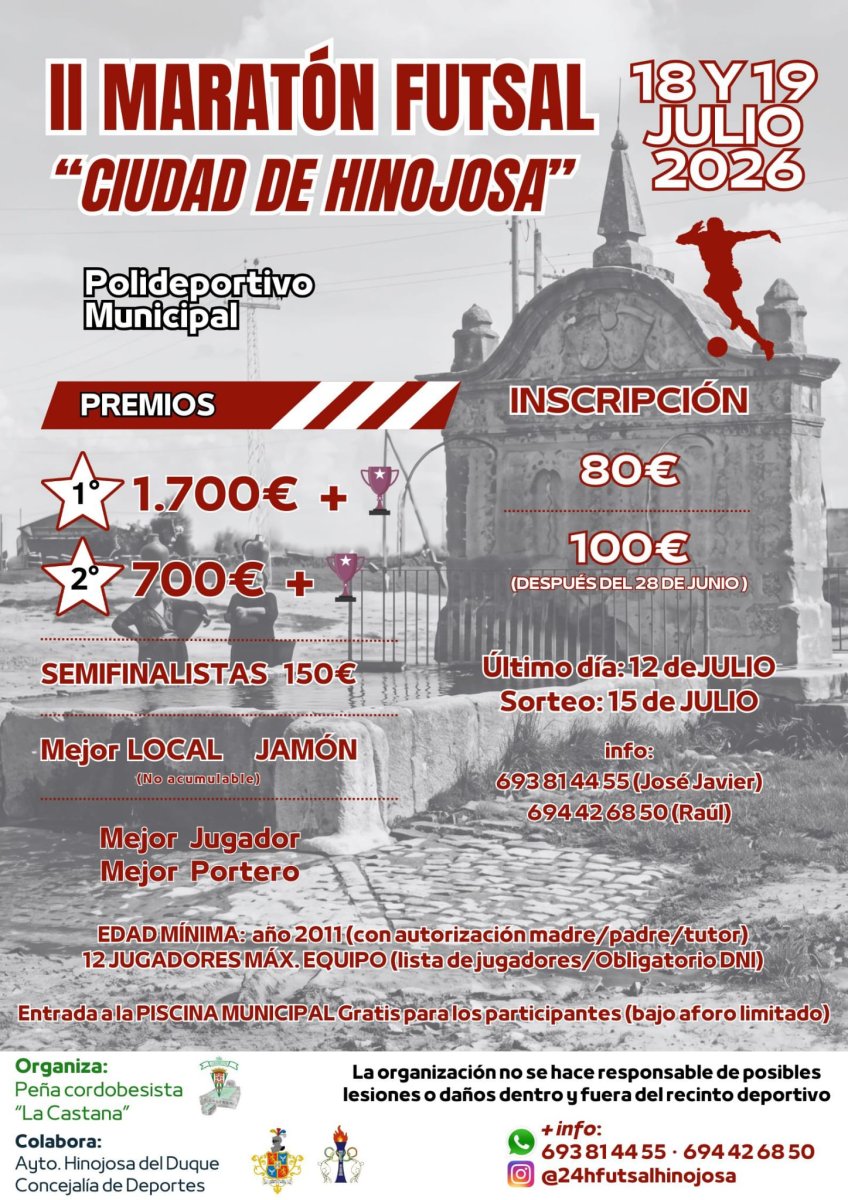 II Maratón Futsal Ciudad de Hinojosa (18-19 jul 2026): inscripciones hasta 12/7, premios en metálico