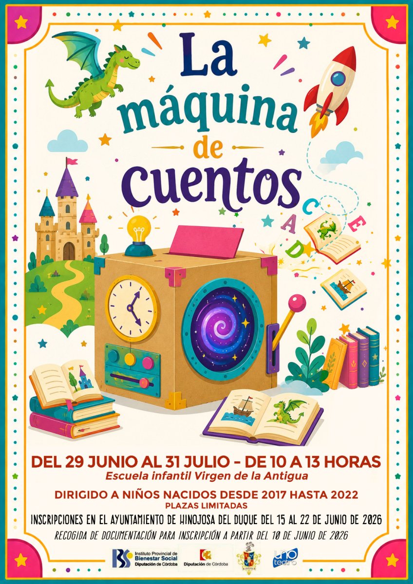 El Ayuntamiento retoma 'La máquina de cuentos' para niños (29/6-31/7/2026) 10:00-13:00
