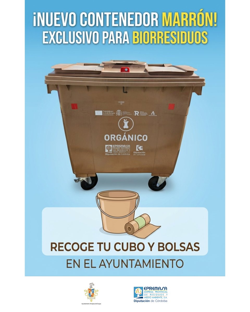 Hinojosa del Duque implanta contenedor marrón para biorresiduos y entrega kits gratis