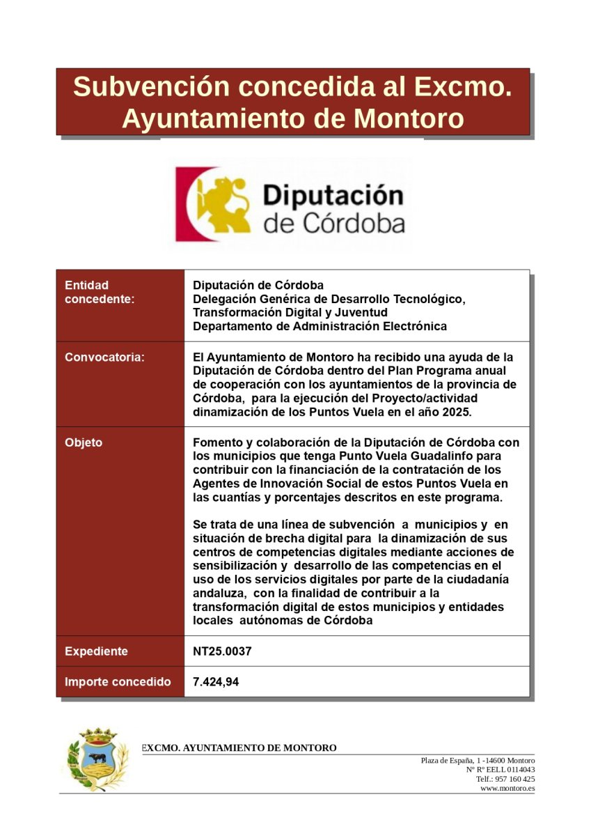 SUBVENCIÓN CONCEDIDA DIPUTACIÓN DE CÓRDOBA – PUNTO VUELA 2025