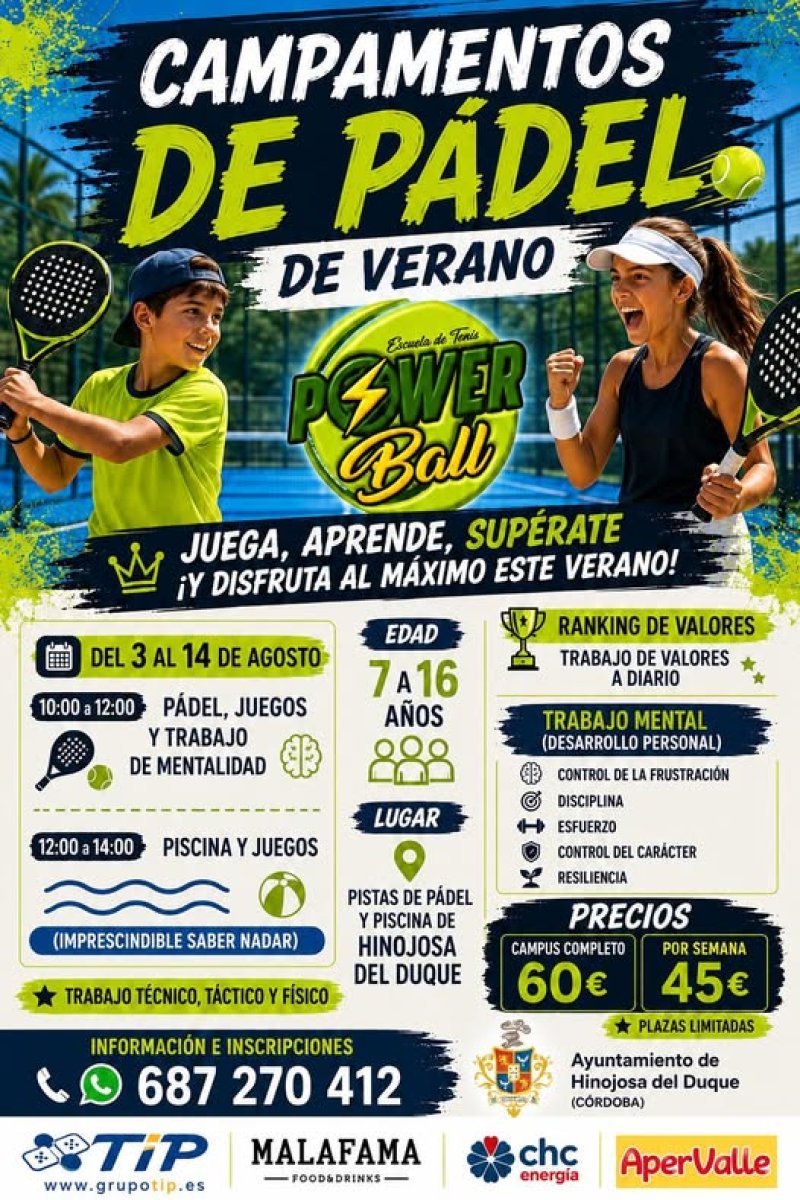 Campamento de pádel en Hinojosa del Duque (3-14 agosto): deporte y valores