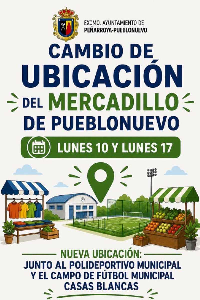 Mercadillo de Pueblonuevo se traslada el 10 y 17 de agosto al Polideportivo y Campo Casas Blancas