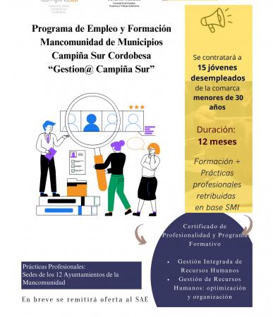 imagen de La Mancomunidad de Municipios Campiña Sur Cordobesa lanza programas de empleo y formación para contratar a 30 jóvenes desempleados.