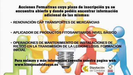 imagen de Acciones Formativas cuyo plazo de inscripción ya se encuentra abierto y donde podéis encontrar información adicional de las mismas: