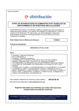 imagen de AVISO. CORTE DE ELECTRICIDAD