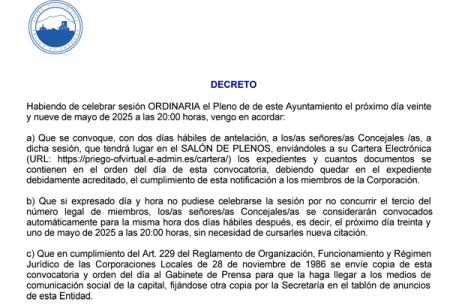 imagen de Próximo Pleno convocado para el 29 de mayo de 2025, Síguelo en Directo